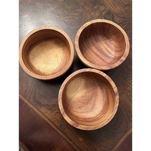 3 Vintage Handmade Wooden Bowls